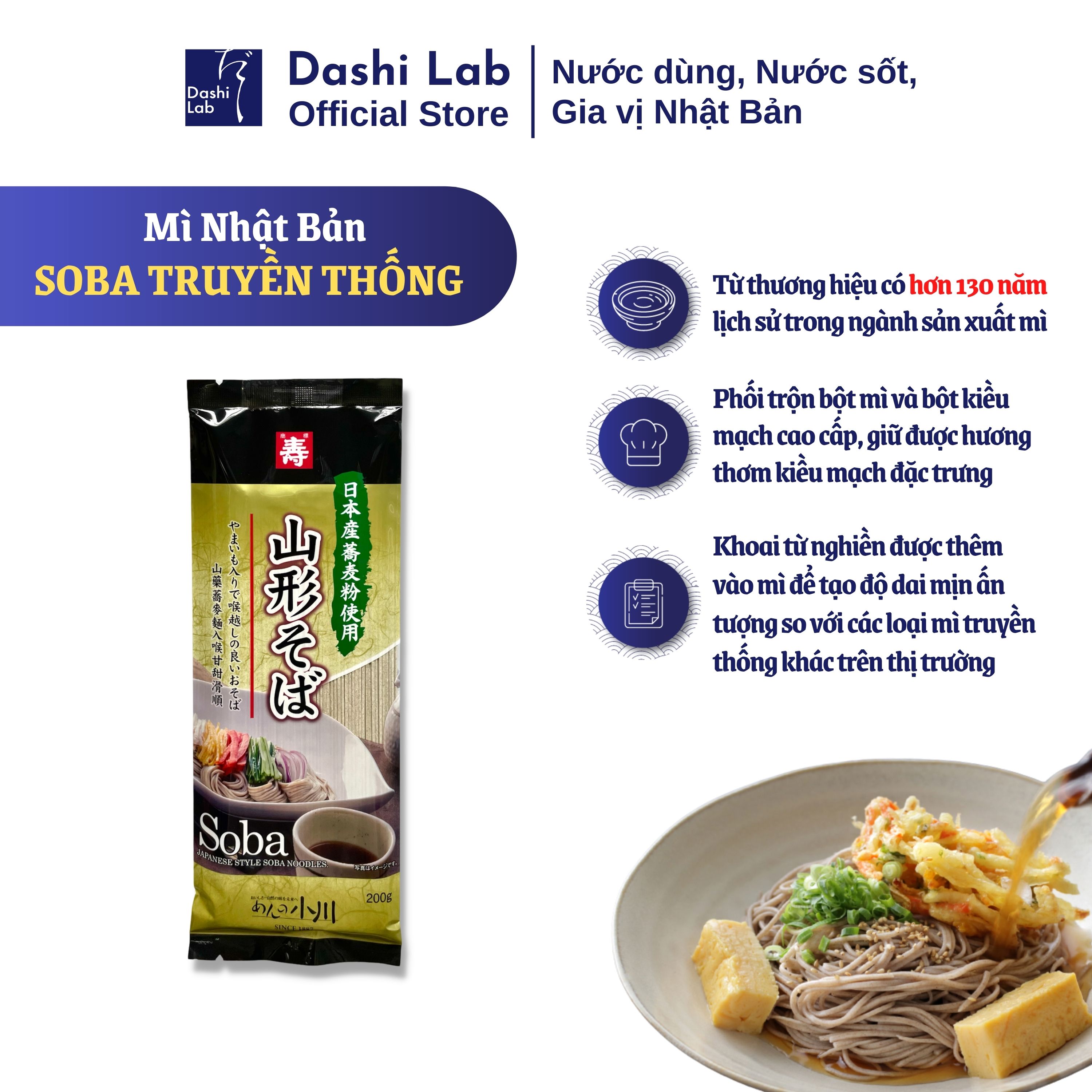 Combo Mì Lạnh Nhật Bản 1 Chai Nước Dùng HAPPO DASHI 340g Và 1 Gói Mì Soba OGAWA SEIMEN 200g DASHI LAB Chuẩn Bản Xứ