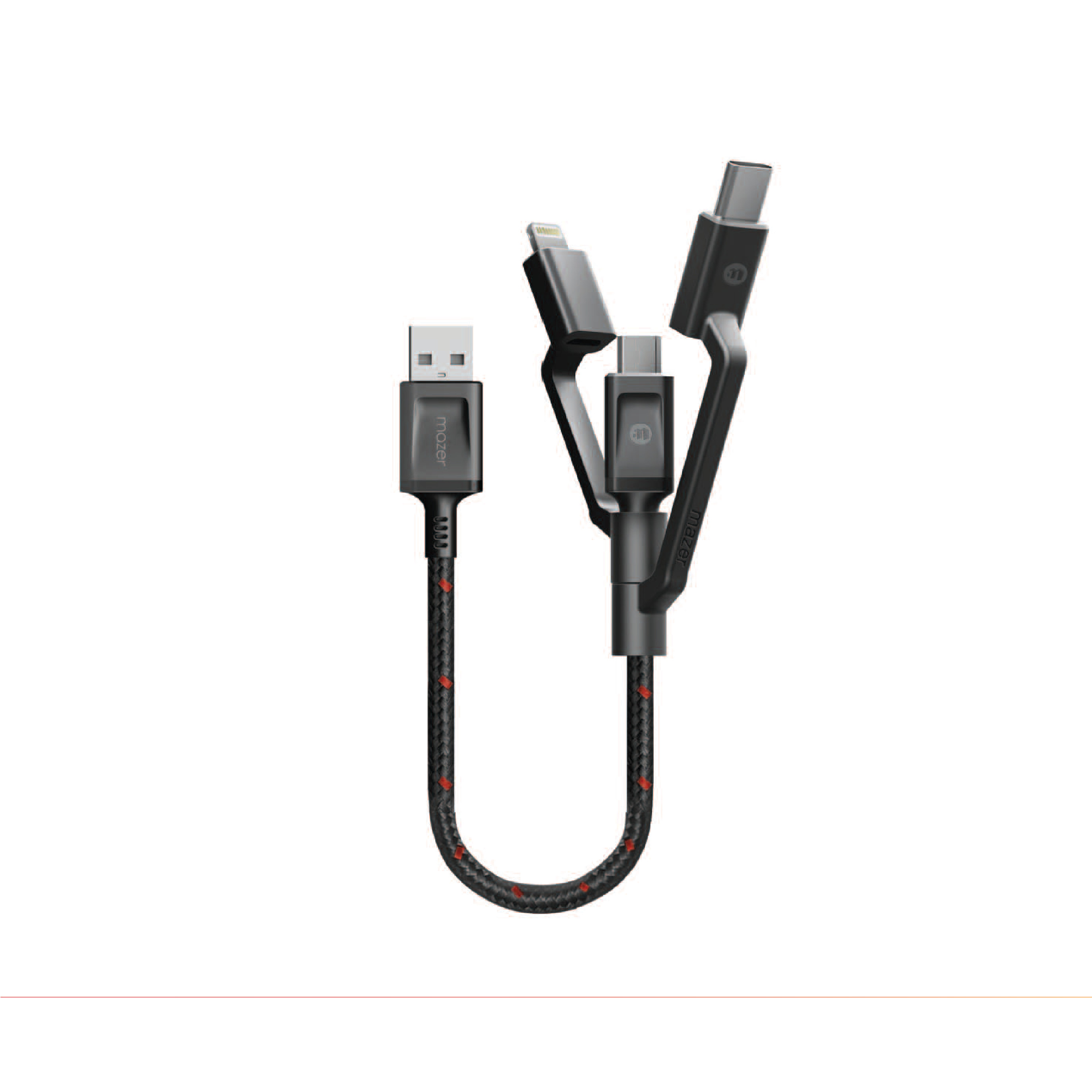 USB to Lightning+Micro USB+USB-C Cable 18CM- hàng nhập khẩu