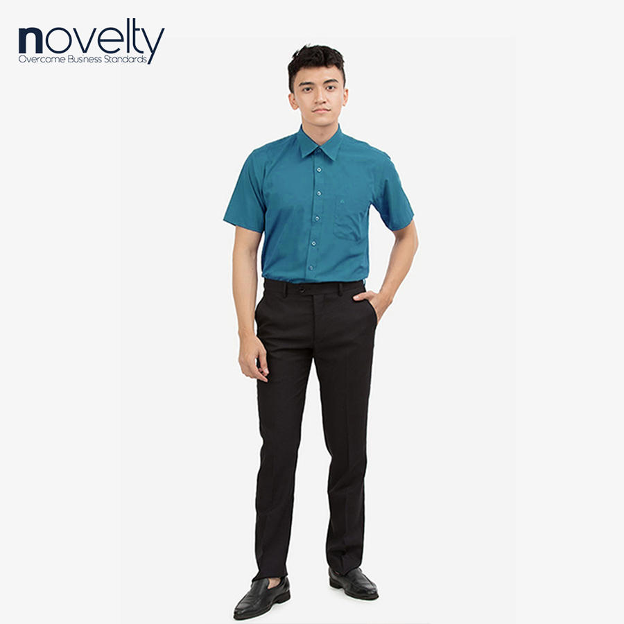 Áo sơ mi nam Slim fit ngắn tay xanh cổ vịt 171424N