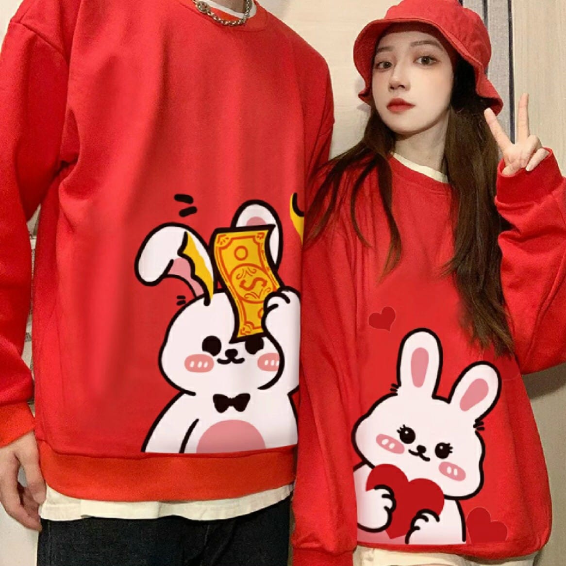 Áo sweater Tết hình thỏ New Year mừng năm mới 2023 áo đỏ may mắn cryaotic10