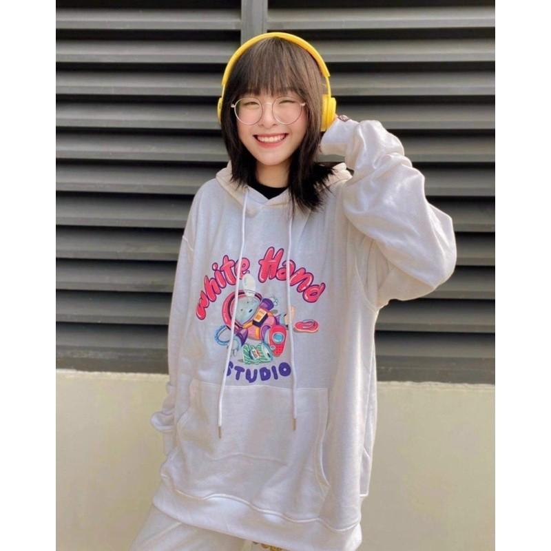 Áo Hoodie Nỉ Bông White Hand Mịn Đẹp Như Ảnh Form Áo Rộng Unisex Nam Nữ
