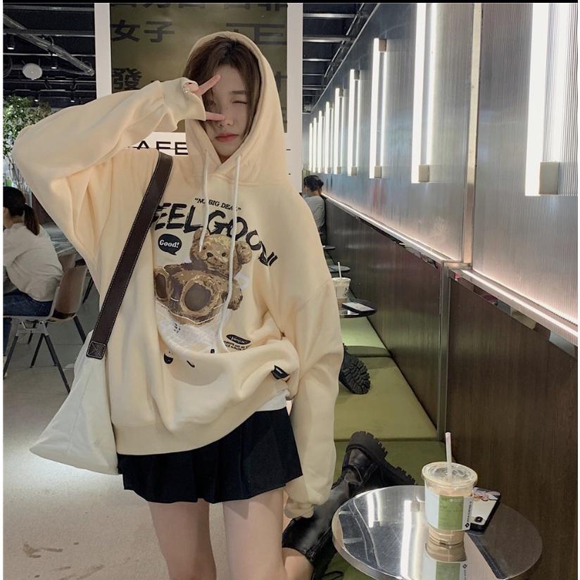 Áo Hoodie Nữ FEEL GOOD Chất Nỉ POS Cao Cấp Thiết Kế Tay Phồng Dáng Rộng Cá Tính Siêu Đẹp