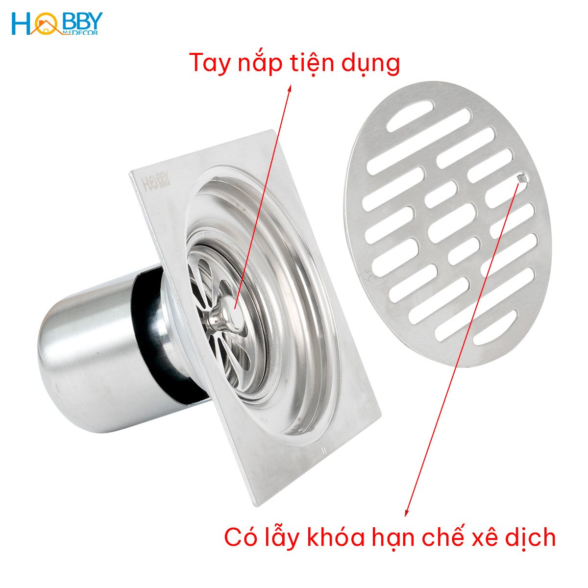 Phễu thoát sàn ngăn mùi hôi inox 304 size 12x12 Hobby home decor PTS1