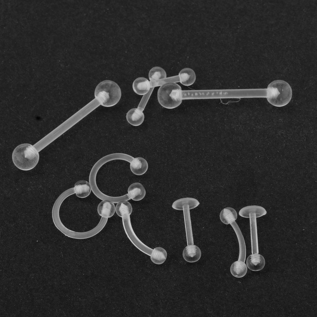 10Pcs Acrylic Body Piercing Jewelry Eyebrow Tongue Bar Lip Nose Rings Studs
