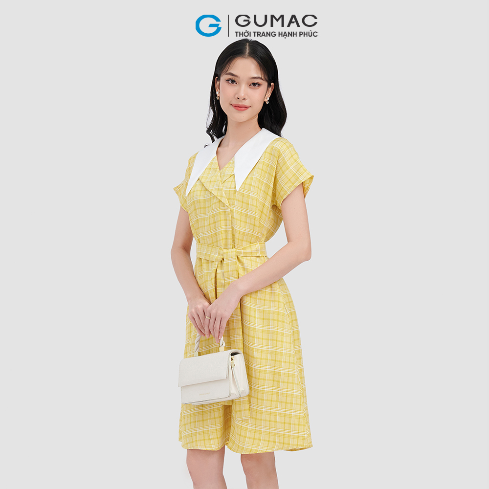 Đầm suông GUMAC DC10064 caro phối dây eo trẻ trung