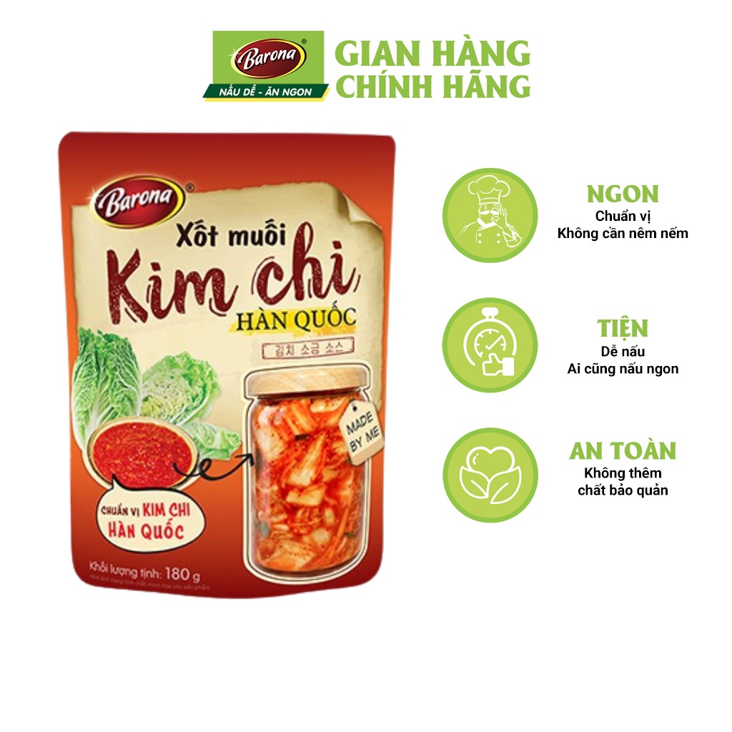 Combo 1 gói Xốt Muối Kim Chi Barona 180g + 1 Gói Nước dùng lẩu Kim Chi Barona 180g + 1 gói gia vị Nướng Hàn Quốc Barona