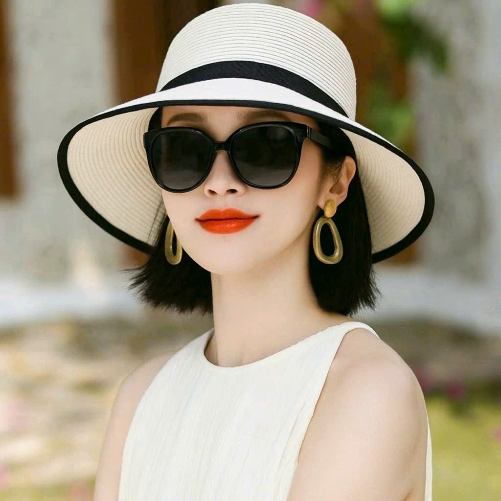 Nón rộng vành mũ cói nữ đi biển chống nắng, chống UV thoáng mát dona25110907