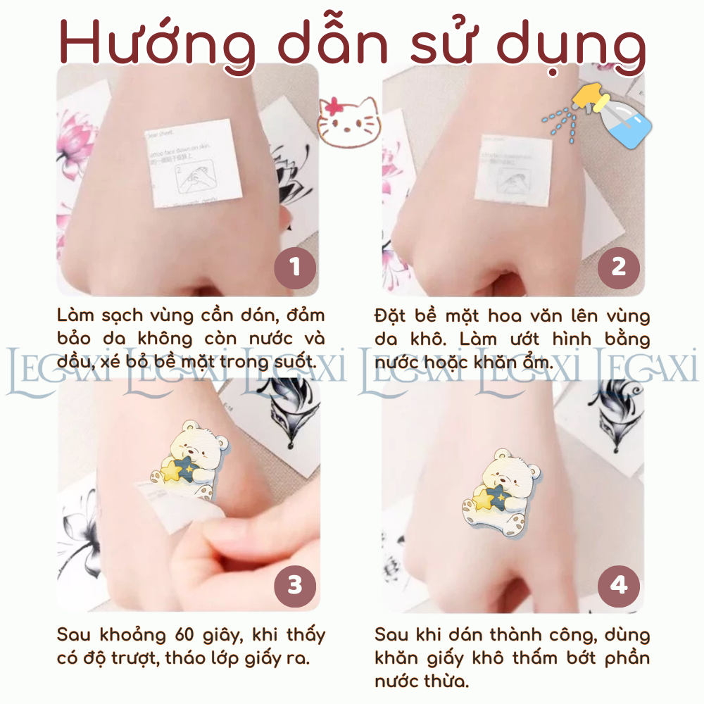 10 Tờ Hình Xăm Dán Tattoo Động Vật Dễ Thương Hình Gấu Thỏ Panda Hamster Hổ Chim Cánh Cụt Hà Mã Hoa Ốc Sên Cho Bé