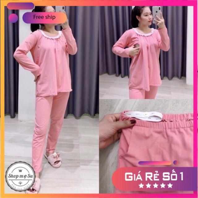 Bộ Bầu Sau Sinh Cổ Ren Mặc Nhà , Vén Áo Dễ Dàng Cho Bé Bú