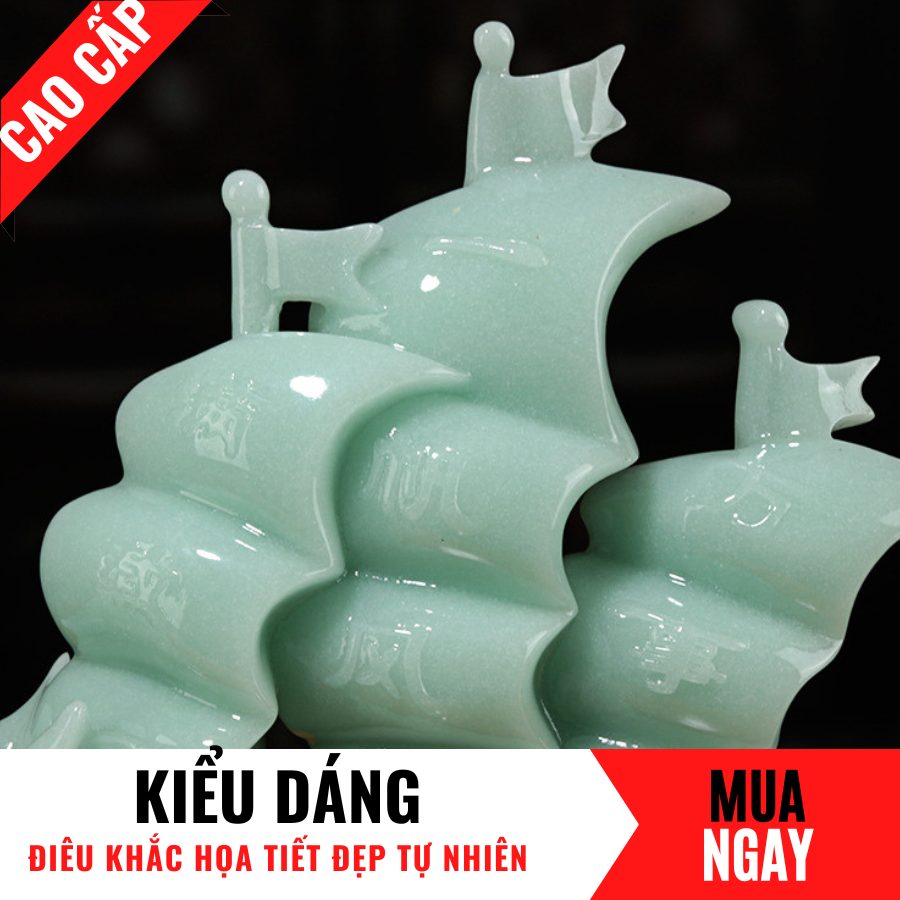 Thuyền Buồm Rồng Trang Trí Phong Thủy Bằng Đá Hoàng Ngọc Cao 31cm