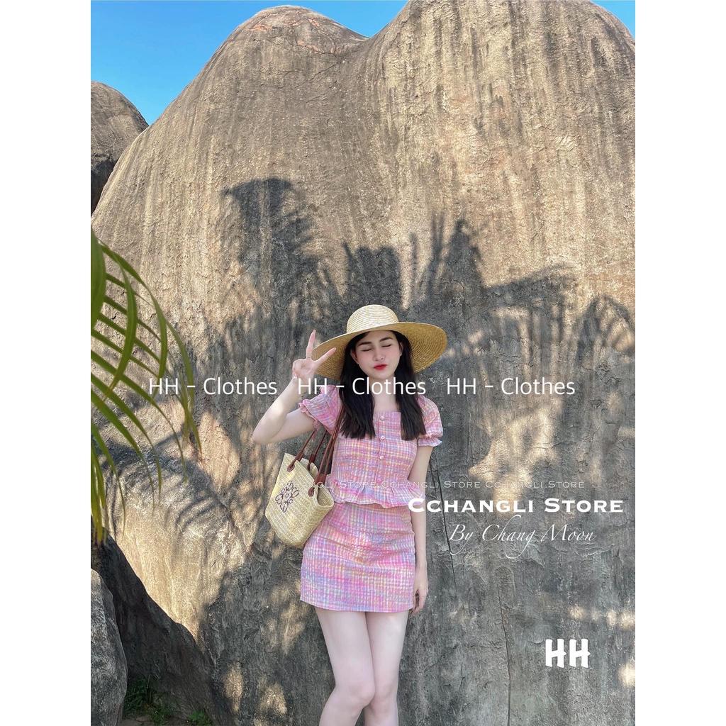 SET ĐI CHƠI, SET 2 MÓN ÁO CROPTOP CỔ VUÔNG TAY NGẮN BÈO PHỐI CHÂN VÁY CỰC XINH IU