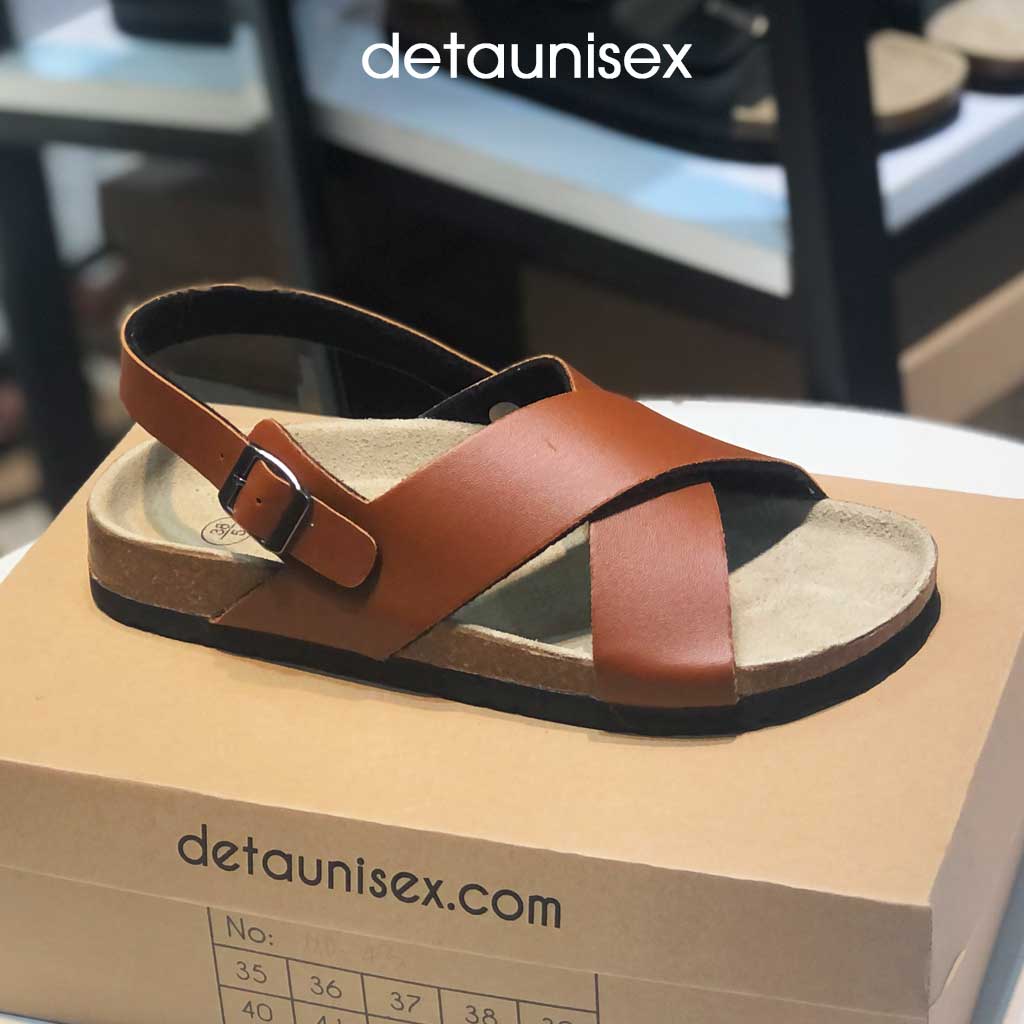 Giày Sandal Quai Hậu Đế Trấu Nam Nữ Quai Chéo X Detaunisex Màu Bò - SATA23B