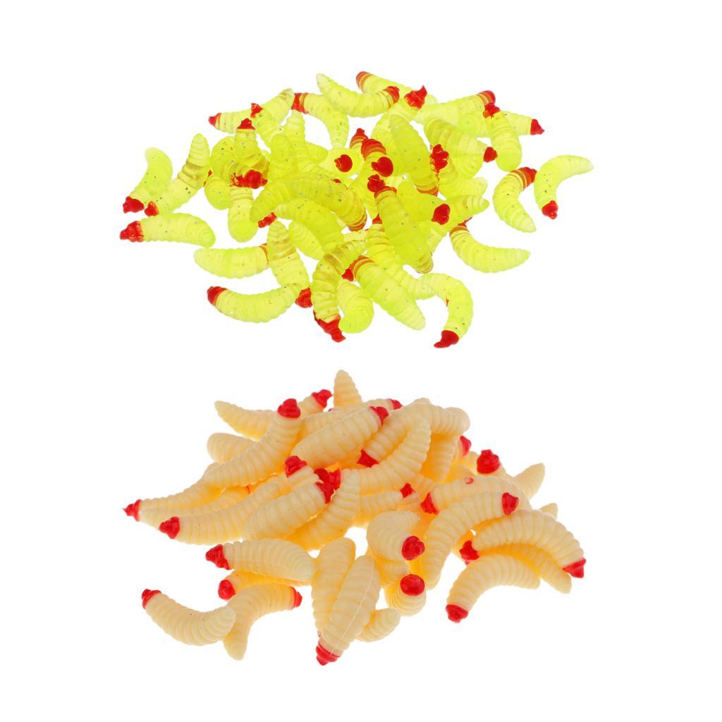 Soft Lures Bait,50Pcs Earthworm, Maggot Grub Worms Fishing Lures Baits 2.4cm
