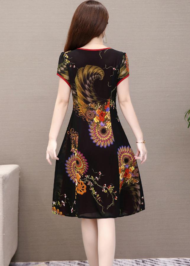 Đầm Suông Chữ A Cổ Tàu Xéo Phối Viền Màu Kiểu Đầm Trung Niên Dự Tiệc Size Lớn