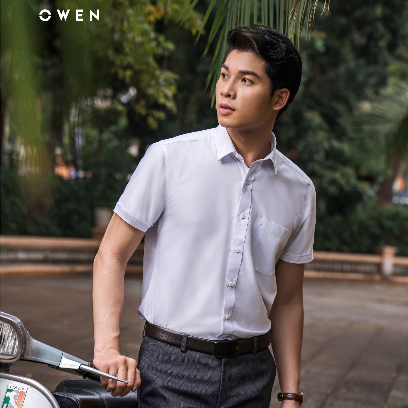 OWEN - Áo sơ mi trắng ngắn tay Owen chất sồi 22752/22753 Slimfit - Regularfit