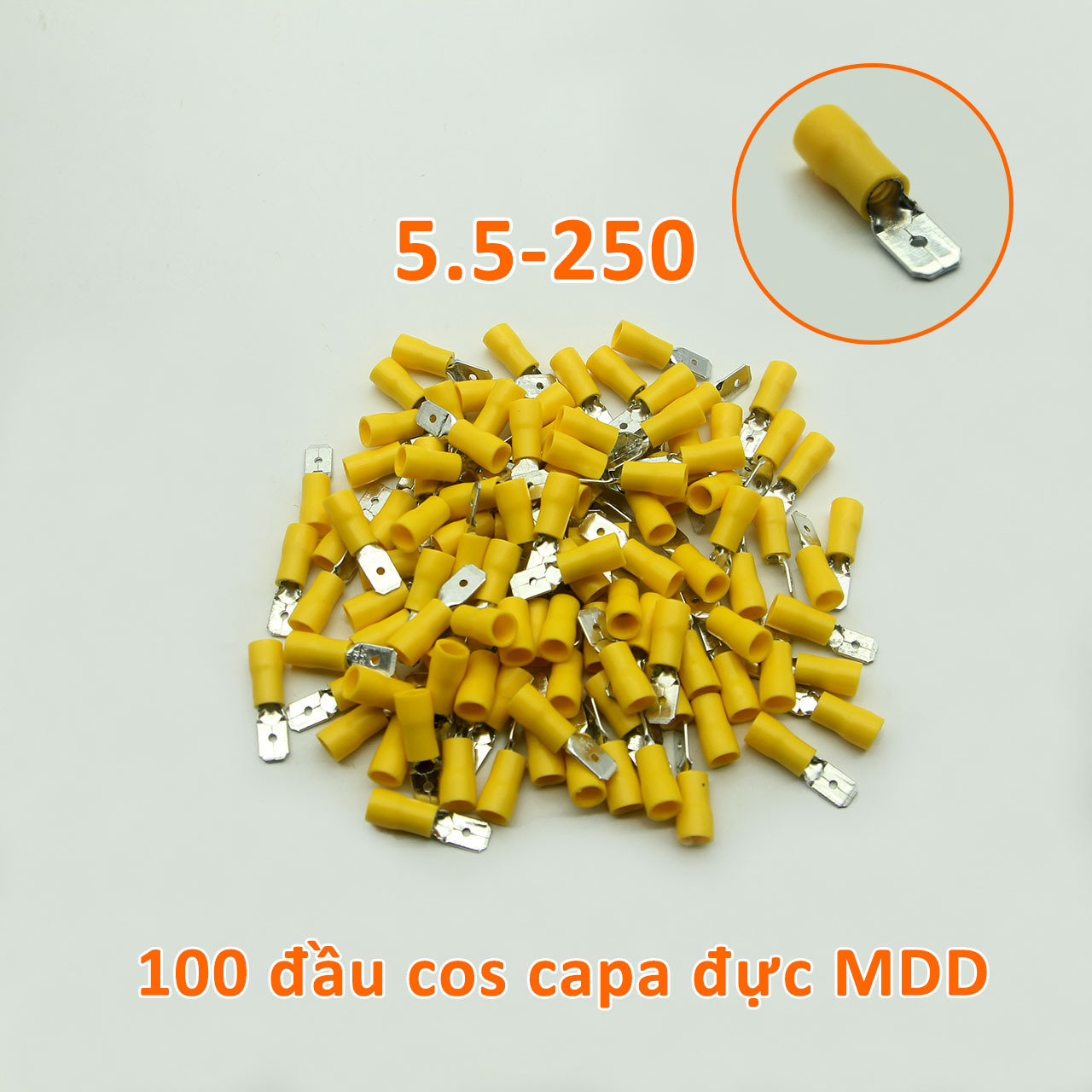 Túi 100 đầu cos ghim capa đực MDD 5.5-250 bọc nhựa vàng