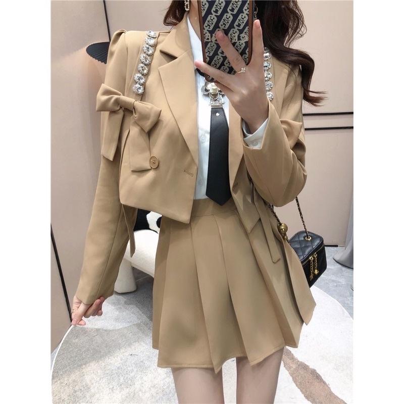 Set đồ Áo Blazer +chân váy xếp ly phong cách hàn quốc mẫu mới đẹp mã RB05