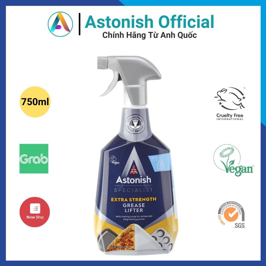 Siêu tẩy dầu mỡ cháy khét bếp Astonish tẩy sạch lưới lọc máy hút mùi, mặt bếp ga, bếp từ, tường gạch ốp. Chai 750ml