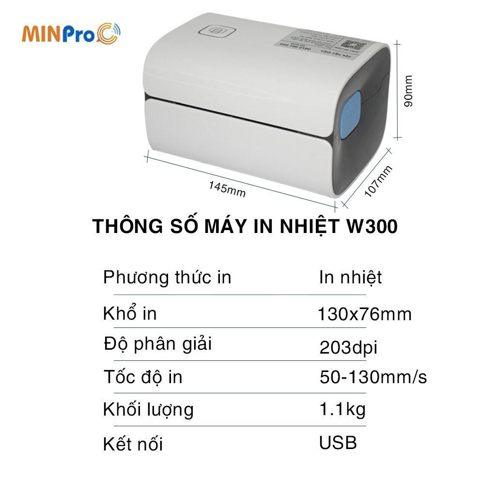 Máy in nhiệt W300 in đơn hàng, tem mã vạch, hóa đơn, dùng giấy in nhiệt tự dính