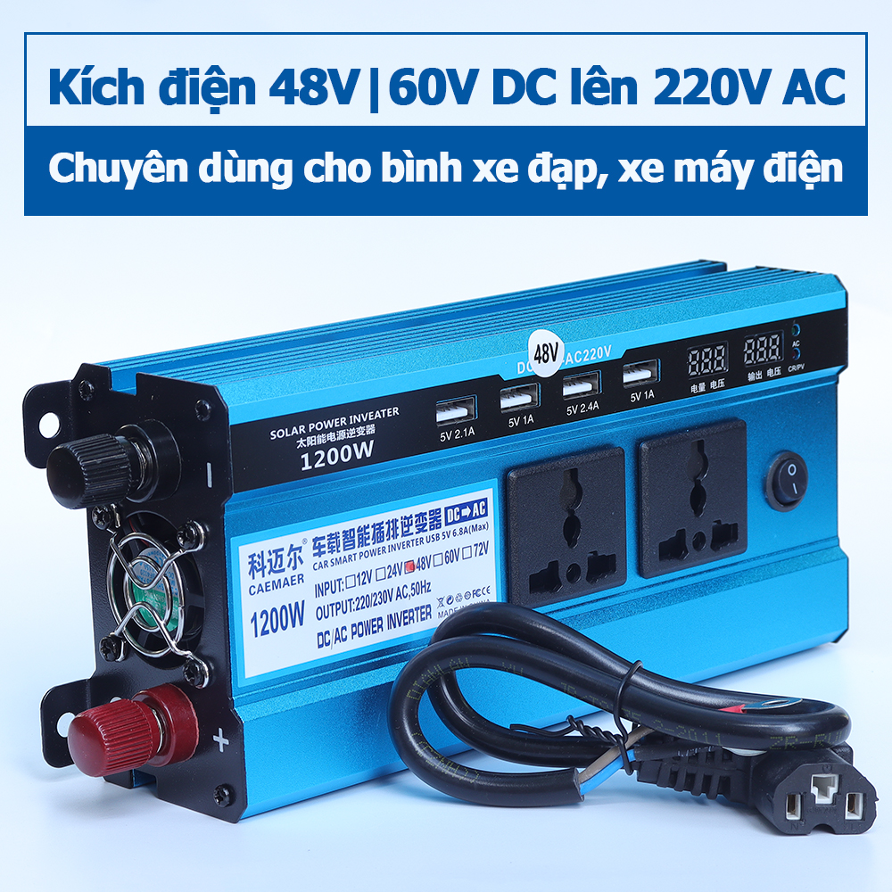 Bộ kích điện inverter Caemaer biến tần 48V 60V lên 220V chuyên dùng cho xe máy xe đạp điện