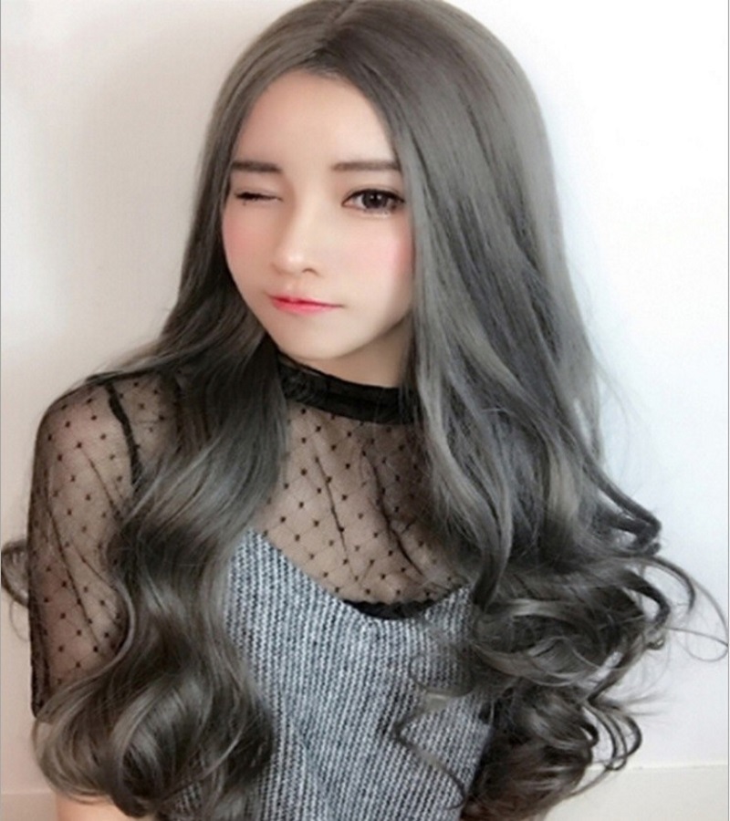 Tóc giả nữ 2 mái xoăn xám khới - TG95