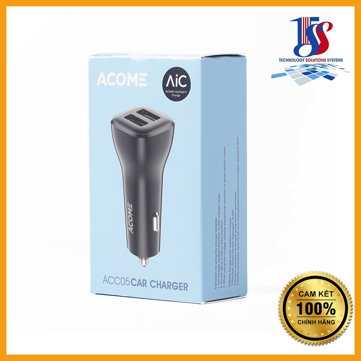 Tẩu Sạc Ô Tô ACOME ACC05 2 Cổng USB Hỗ Trợ Sạc Nhanh Tương Thích Với Nhiều Thiêt Bị - Hàng chính hãng bảo hành 12 tháng