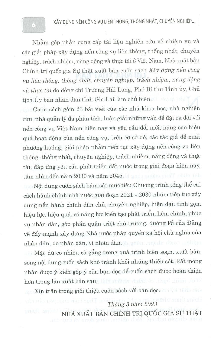 Xây dựng nền công vụ liên thông, thống nhất, chuyên nghiệp, trách nhiệm, năng động và thực tài