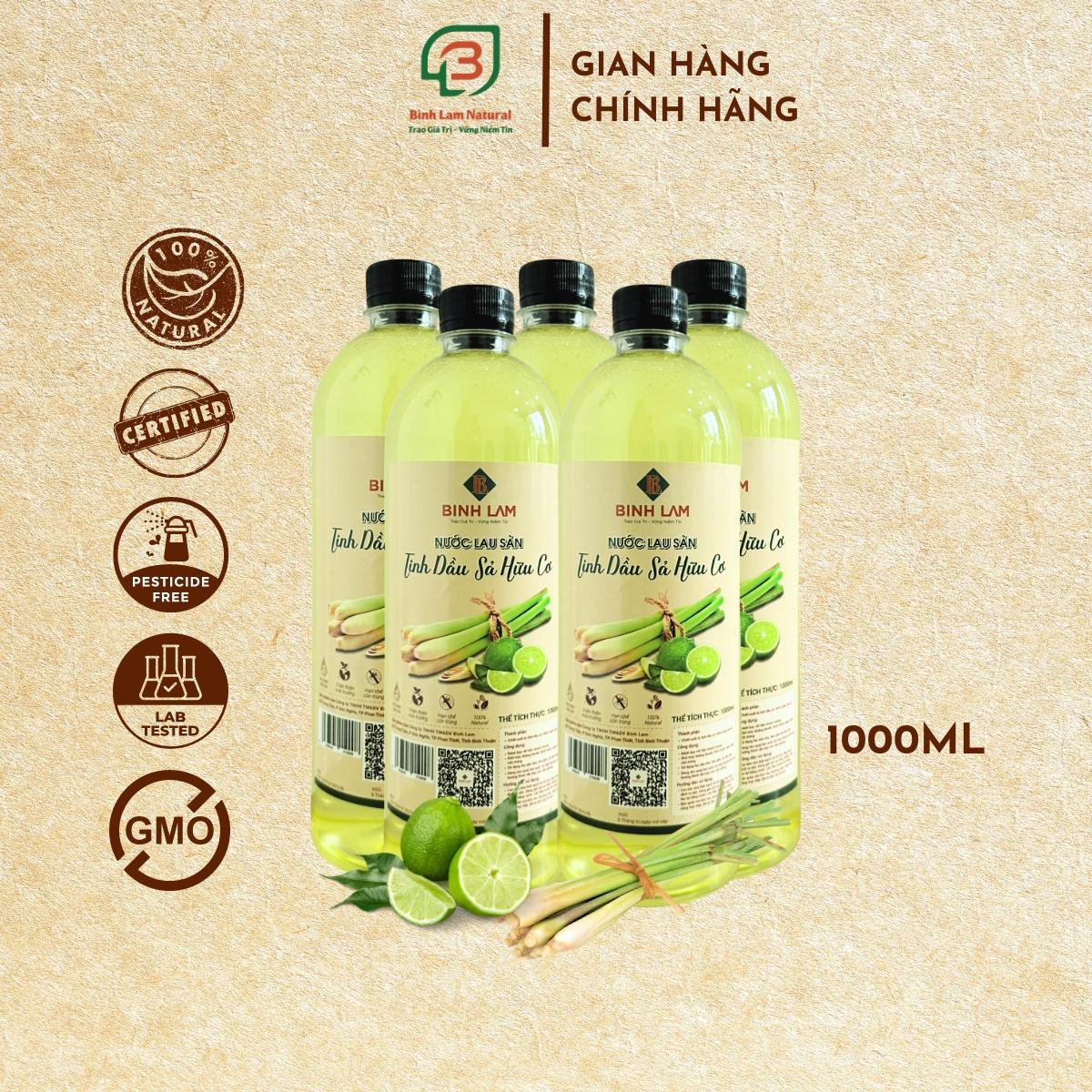 Combo 05 Nước lau sàn nhà tinh dầu sả hữu cơ đuổi muỗi, khử mùi, diệt khuẩn, an toàn cho trẻ nhỏ Bình Lam Natural 1000ml