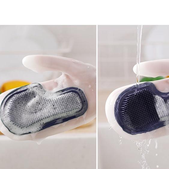 Găng Tay Silicone Không Thấm Nước Có Đầu Mút Cọ Rửa Tiện Lợi