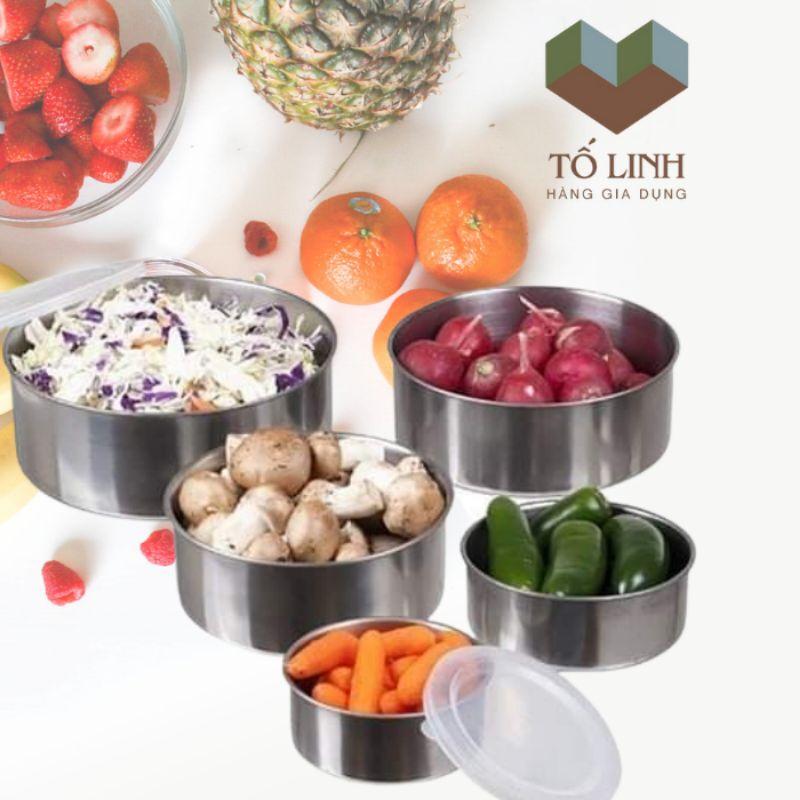 BỘ 5 THỐ INOX 5 CÁI CAO CẤP CÓ NẮP ĐẬY TIỆN LỢI