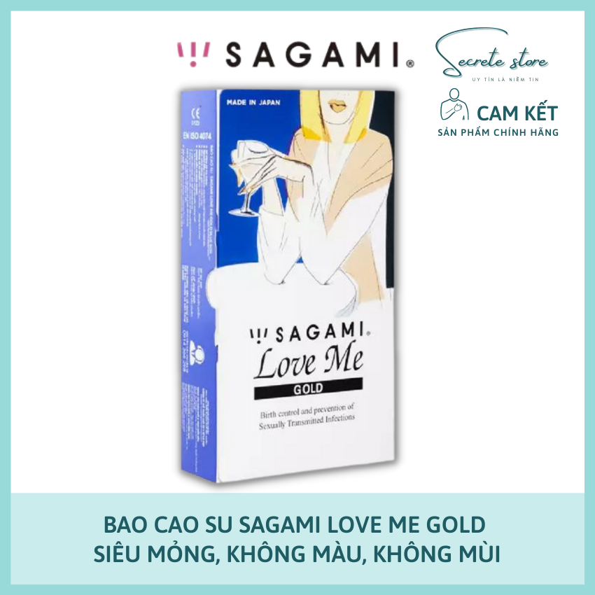Bao cao su Sagami Love Me Gold  - thương hiệu Nhật Bản siêu mỏng, trơn, không mùi - Hộp 10 cái