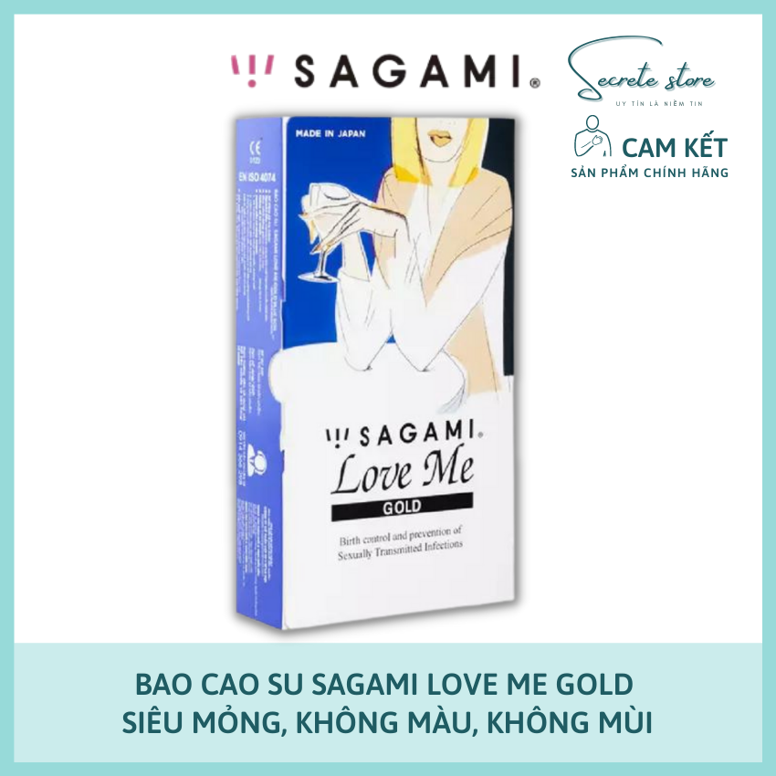 Bao cao su Sagami Love Me Gold - thương hiệu Nhật Bản siêu mỏng, trơn, không mùi - Hộp 10 cái