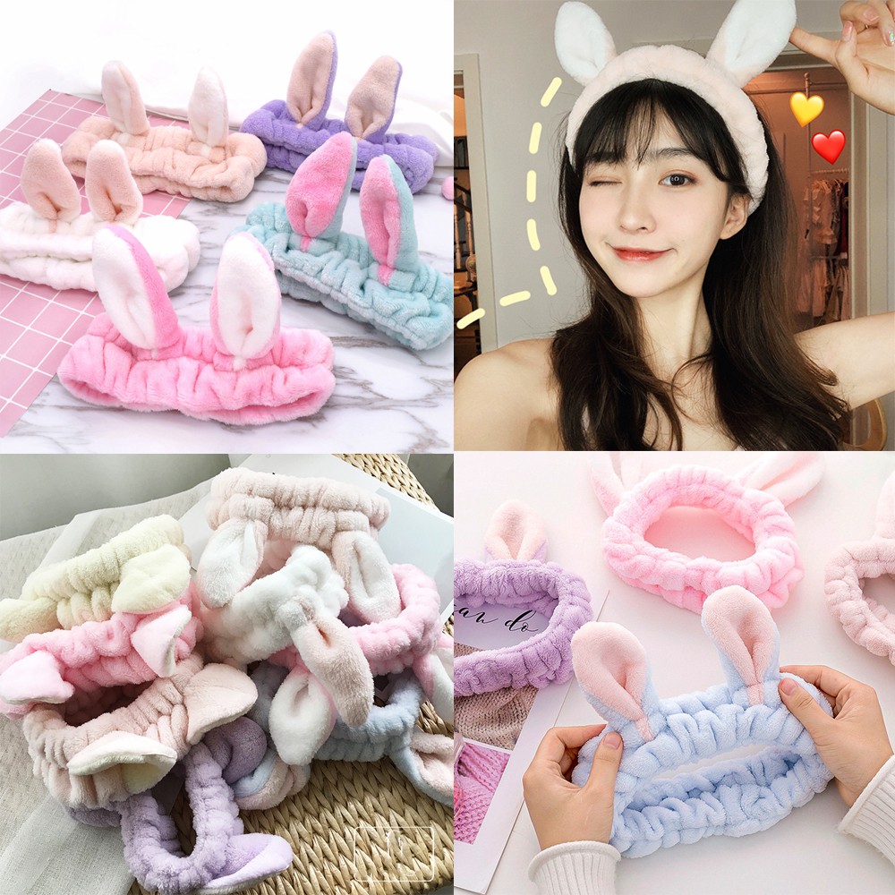 Băng đô tai thỏ rửa mặt phong cách Hàn quốc cho bạn gái vài cao cấp