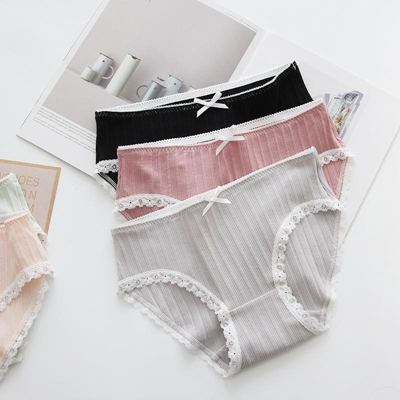 Quần lót nữ viền ren chất cotton len sợi tăm