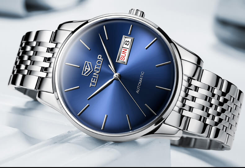 Đồng hồ nam chính hãng Teintop T7834-2 Fullbox, Kính sapphire ,chống xước,chống nước,mặt xanh dây kim loại trắng ,thép không gỉ 316L, máy cơ , Mới 100%,Bảo hành 12 tháng,thiết kế đơn giản,sang trọng và lịch lãm