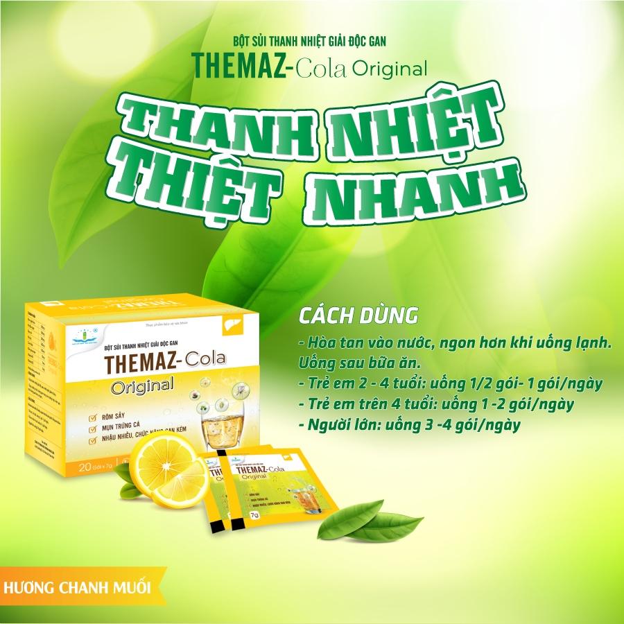 BỘT SỦI THANH NHIỆT GIẢI ĐỘC GAN THEMAZ COLA VỊ CAM , CHANH,CHERY, CHANH MUỐI - 20 GÓI