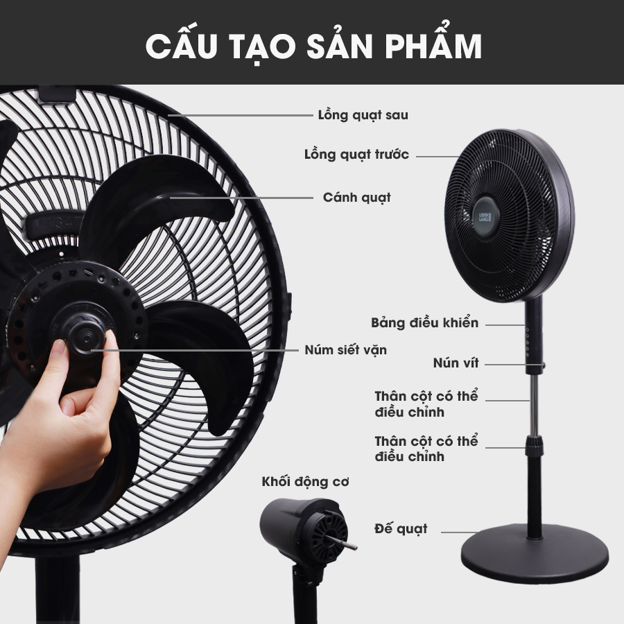 Quạt điện, quạt cây có điều khiển LEBENLANG LBL1863, chế độ hẹn giờ, công suất 55w, bảo hành 2 năm – hàng chính hãng