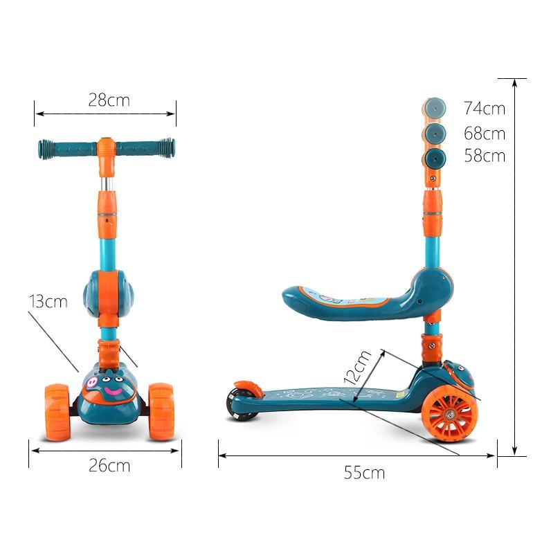 Xe trượt scooter đa năng phát sáng cho bé từ 2 đến 8 tuổi - Xe thăng bằng có nhạc, ghế nhún cho trẻ DC009