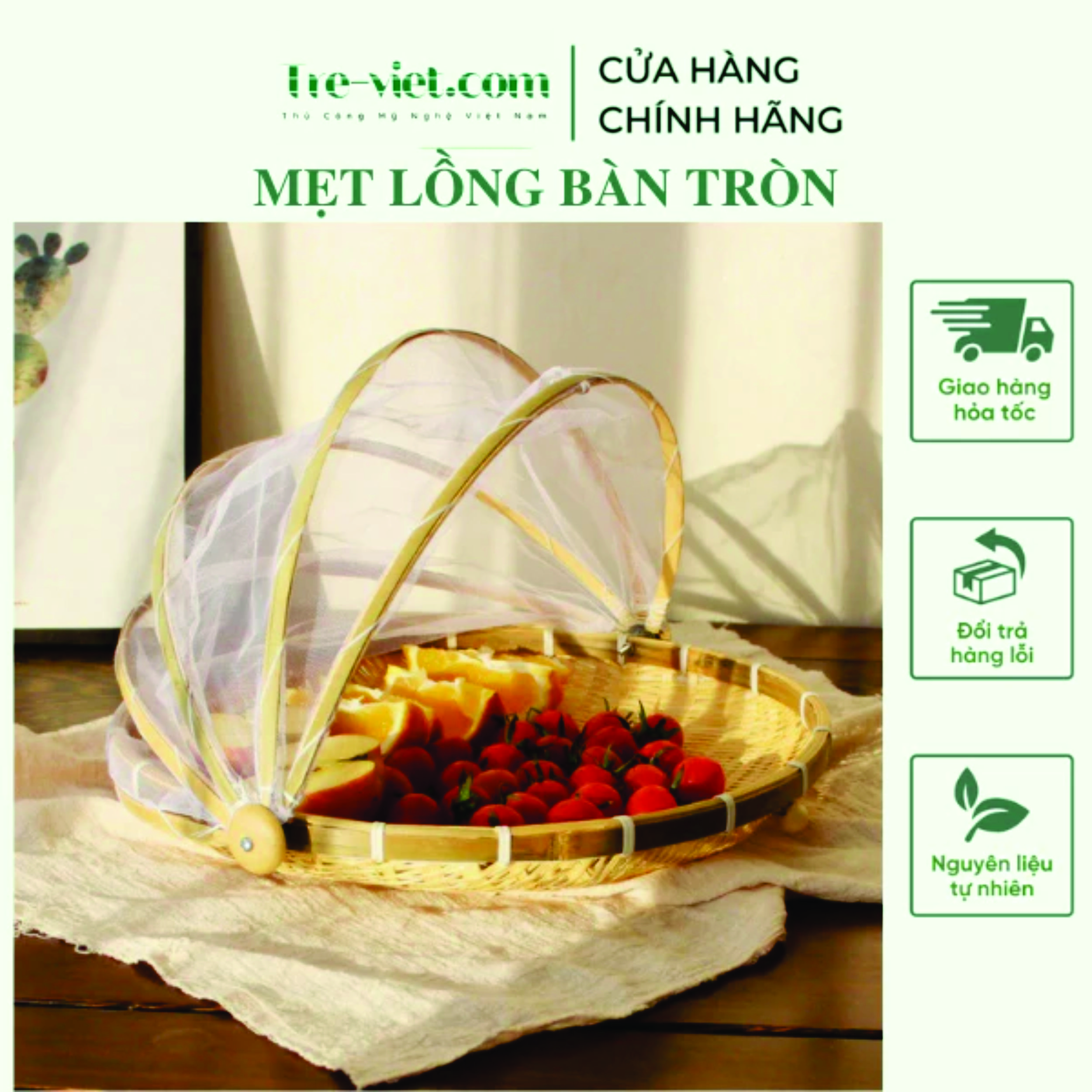 Lồng bàn, Mẹt tre căng màn size lớn  dùng để đậy thức ăn, hoặc phơi các nông sản tránh bụi chất liệu sang trọng, cao cấp thân thiện với môi trường