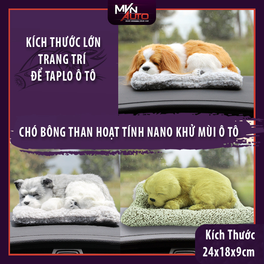 Chó Bông Than Hoạt Tính Nano Khử Mùi Ô Tô - Chó Bông Trang Trí Để Taplo Ô Tô - Màu Xám Size Lớn 24x18x9cm