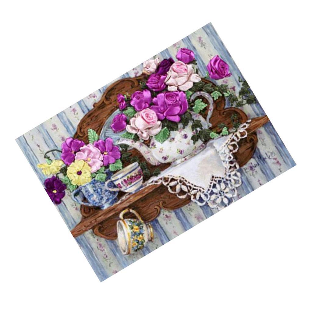 Ribbon Embroidery Kits Elegant Flower Home Wall Art Decoration for Beginner