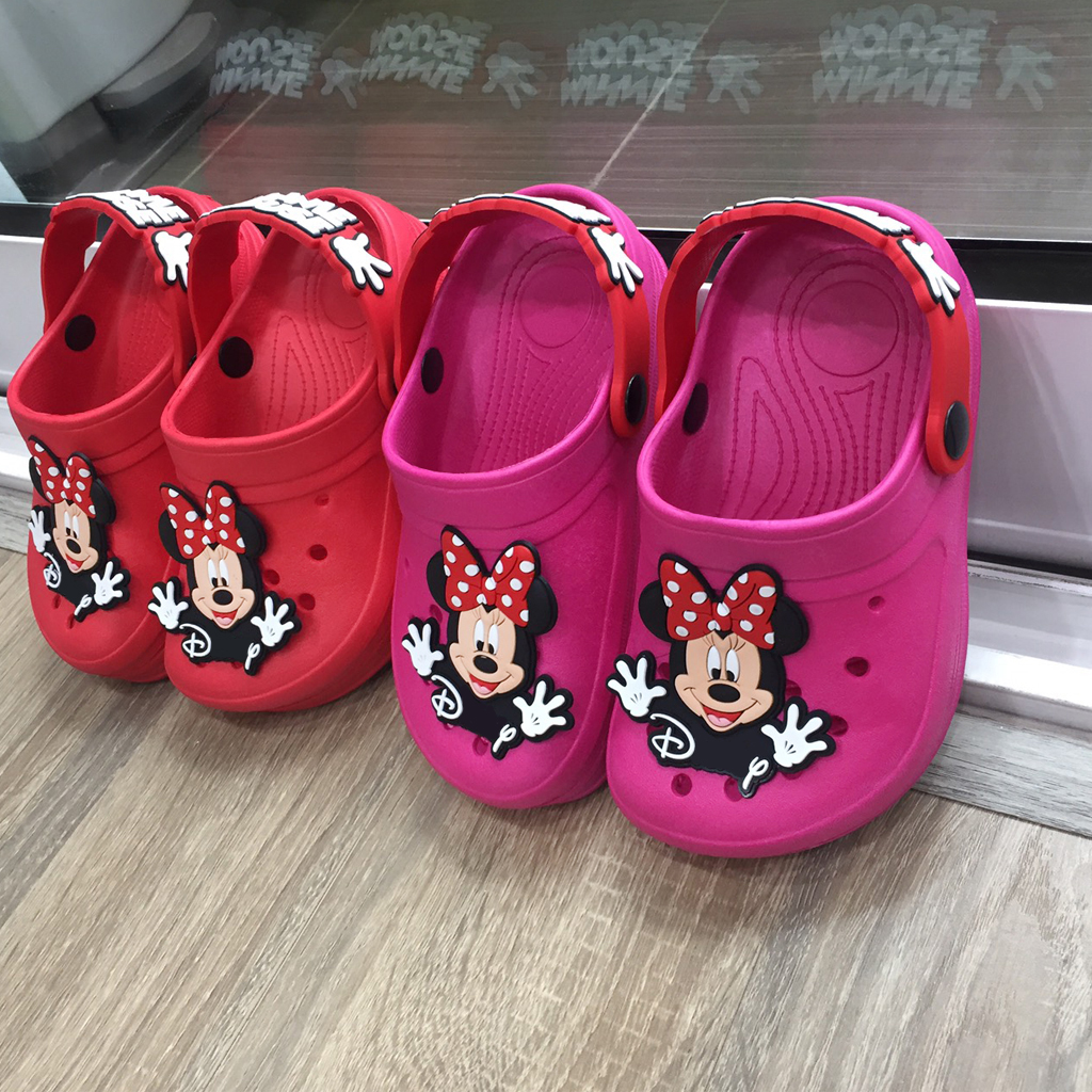 Dép sục Thái Lan cao cấp siêu nhẹ hình chuột Mickey cho bé gái dễ thương có quai hậu chống trơn trượt màu đỏ hồngHNM226A