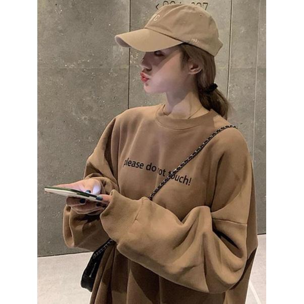 Áo Sweater Nỉ Please Màu Nâu Cực Tây Form Rộng Tay Phồng Unisex