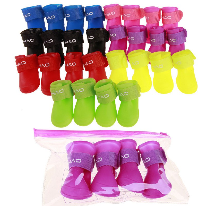 Set 4 Chiếc Giày Đi Mưa Dành Cho Chó Mèo Đủ Size Nhiều Màu Dễ Thương - MÀU NGẪU NHIÊN