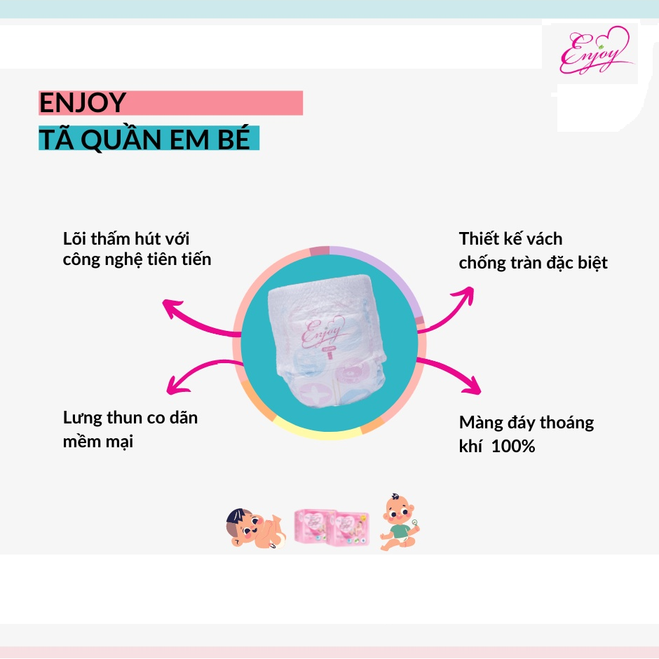 Bỉm tã quần em bé ENJOY Gói Lớn Cao Cấp nhiều size cho bé từ 4-25kg, mềm mại, thấm hút, chuẩn chất lượng Châu Âu