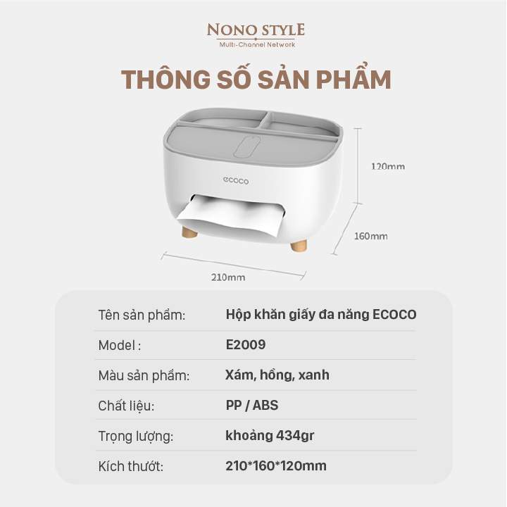 Hộp Đựng Khăn Giấy Đa Năng ECOCO - Hàng Chính Hãng