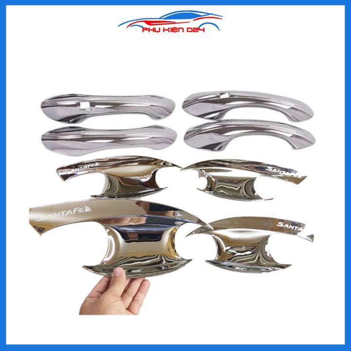 Ốp tay hõm Santafe 2019-2022 vân carbon/mạ crom chống trầy bảo vệ cửa xe ô tô