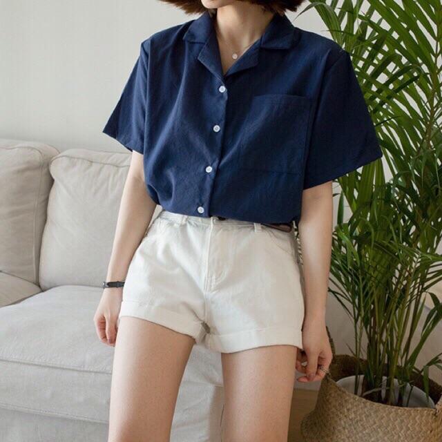 Áo Sơ mi oversize cổ vest tay ngắn