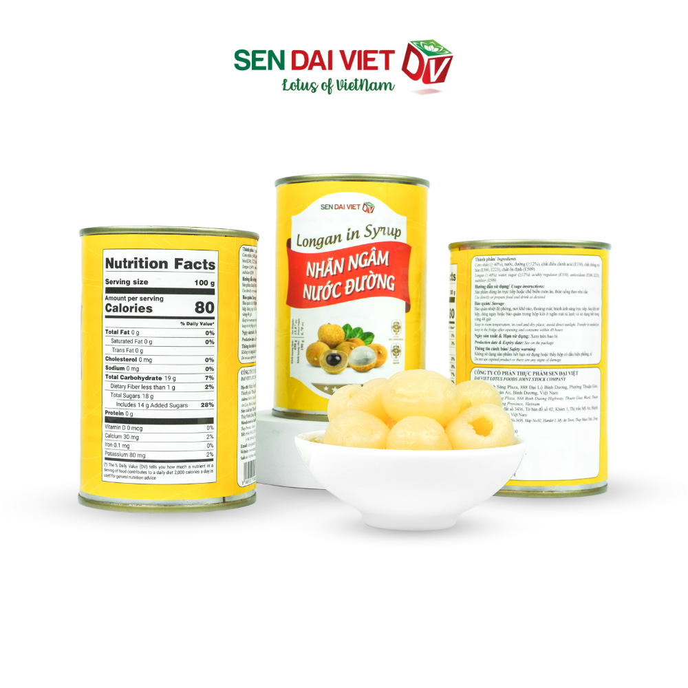 Nhãn Ngâm Nước Đường- Vị Ngọt Tự Nhiên, Trái To, Thịt Giòn, Nguyên Liệu Pha Chế, ĐV- Sen Đại Việt- 450g