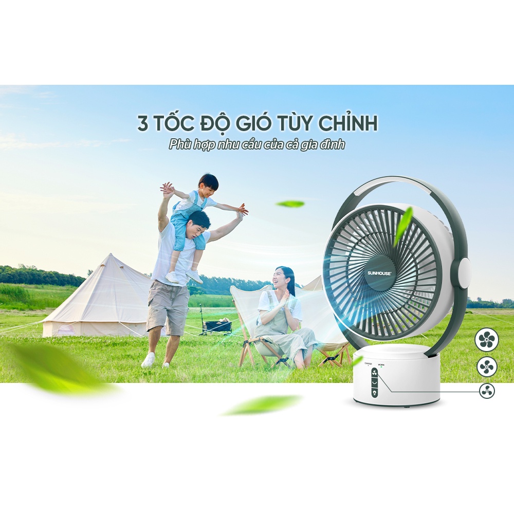 Quạt sạc tích điện Sunhouse SHD7116 - Hàng chính hãng